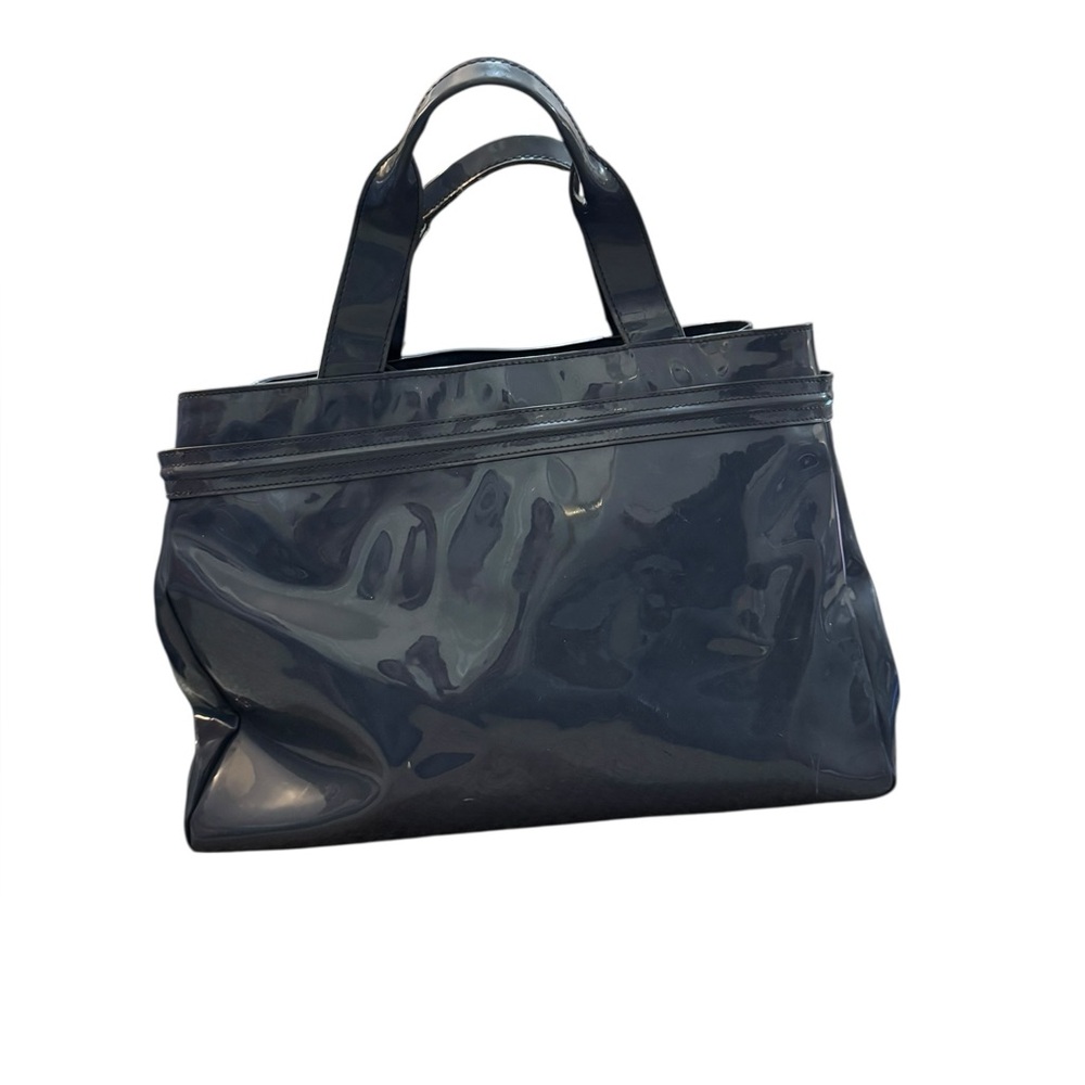 Armani Jeans Tote Blue Gray Patent Large - Picture 2 of 5